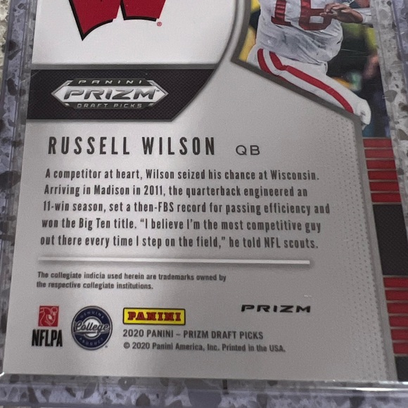 RUSSELL WILSON PRIZM CARD NO.86 DRAFT PICKS PANINI 2020 - Picture 4 of 4